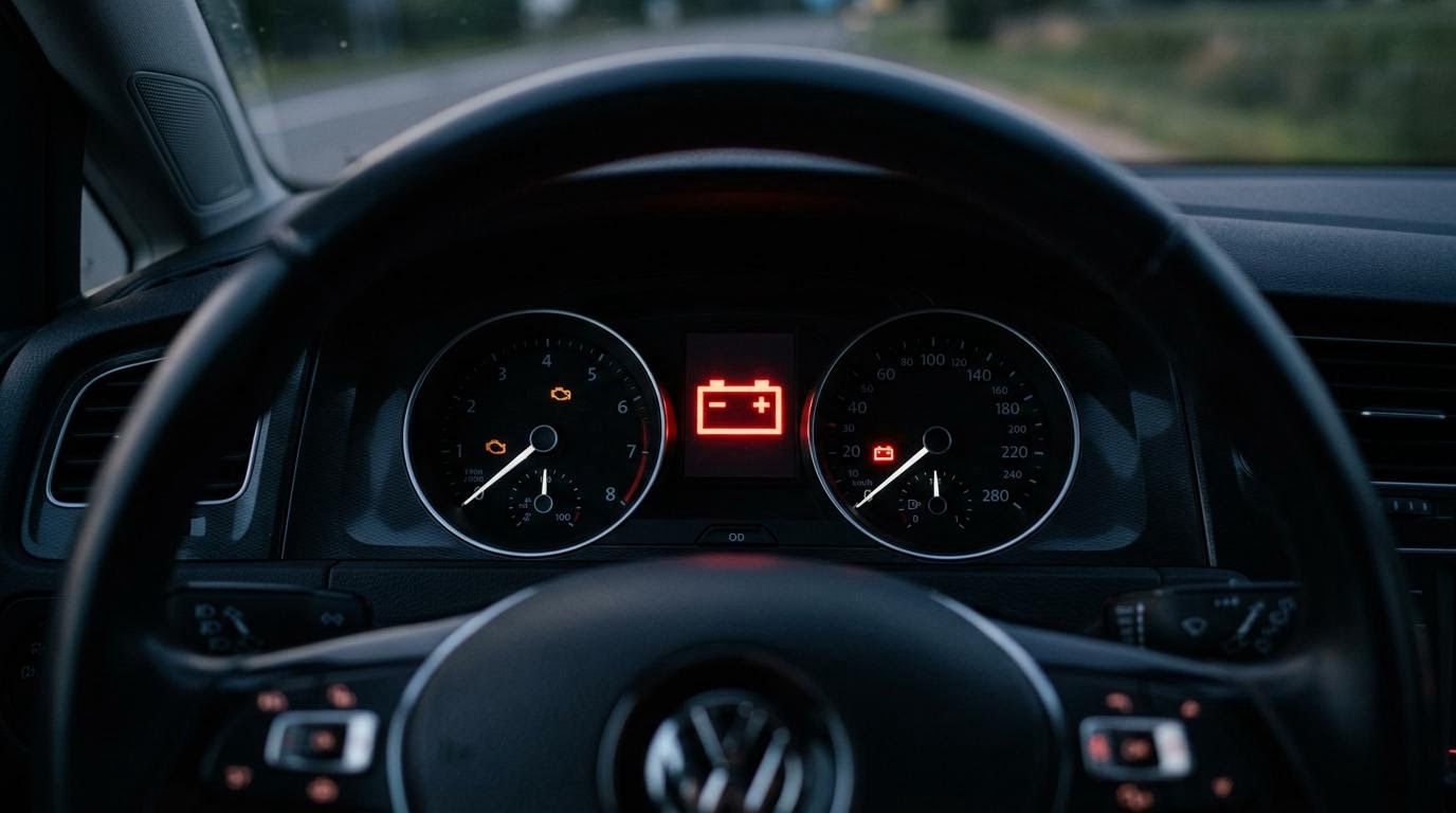 Kontrolka akumulatora (symbol baterii z plusem i minusem)